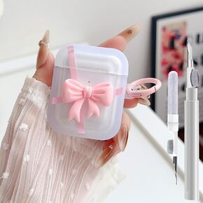 GART00 Cute AirPods 2 Generation Clear Case, Girly 3D Bow Design Soft TPU Protective Shockproof Kawaii Apple iPod 2/1 Gen Cover with Cleaner Pen & Keychain Girls Women