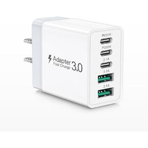 2Pack USB C Wall Charger, 50W 5-Port PD Fast USB C Charging Block,3USB C+2USB A Multiport Plug,Type C Power Adapter Brick Cube for iPhone 16 15 14 13 12 11 Pro Max XR XS 8 7,Galaxy