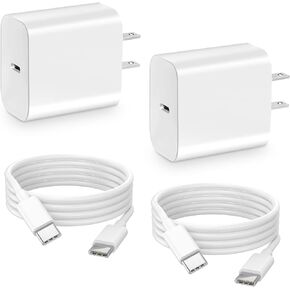 2 حزمة USB C PD 3.0 25 واط جدار شحن نوع C كتلة الشاحن مع كابل 6FT 3A آيفون 15 Plus Pro Max iPad 10/Pro Mini 6 Air4/5