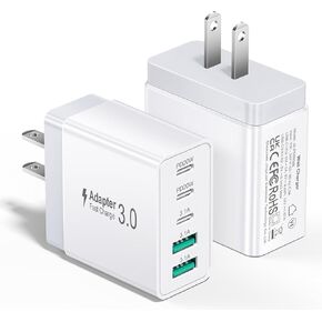 2Pack 50W USB C Wall Charger, 5Ports Fast Charging Blocks, Multiport USB C Charger Block Brick, Boxeroo Type C Cube Box Power Adapter Plug for iPhone 16 Samsung Tablet(White)