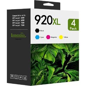 920XL High Yield Ink Cartridges (4-Pack, Black/Cyan/Magenta/Yellow) Compatible 920XL 920 XL Ink Cartridges Replacement for HP 920XL 920 Ink Work with Officejet 6000 6500 6500A 7000 7500 7500A Printer
