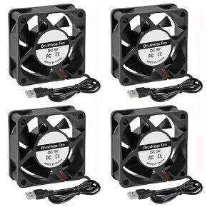 4Pcs 60mm 6025 Fan 60x60x25mm 5V Computer Cooler Fan 6cm Dual Ball Bearing Cooling Cooler USB Fan for Computer 3D Printer Machine Equipment Motor Cooling Brushless Fan