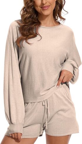 Women's Knitted Pajama Set Long Sleeve Tracksuit 2 Piece Casual Sweater Set in Saudi Arabia