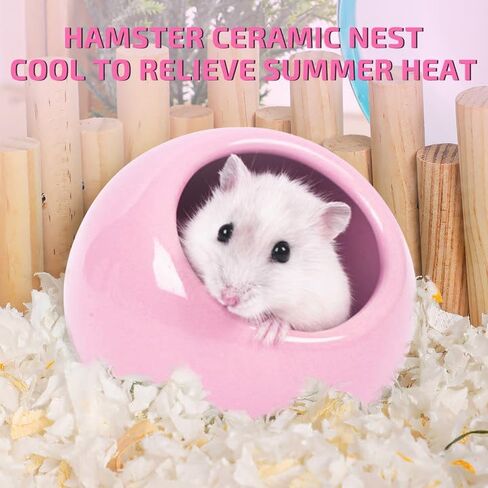 عش الهامستر السيراميكي، عش الهامستر المريح، منازل الهامستر، شينشيلا، تبريد الحيوانات الأليفة، مخبأ الفئران السيراميكي، عش تبريد الحيوانات الأليفة الصغيرة، سيراميك لجميع المواسم (وردي) in Kuwait
