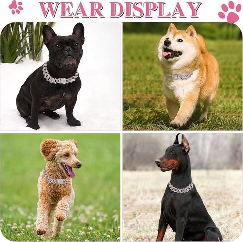 الأرجواني سلسلة الكلب طوق الماس رابط 15mm واسعة الكلب قلادة سلاسل معدنية القط الحيوانات الأليفة الكريستال الياقات مجوهرات اكسسوارات للكلاب الصغيرة المتوسطة الكبيرة القطط (12 بوصة in Kuwait