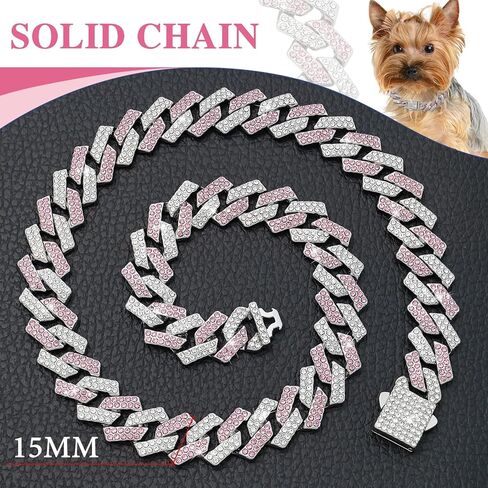 الأرجواني سلسلة الكلب طوق الماس رابط 15mm واسعة الكلب قلادة سلاسل معدنية القط الحيوانات الأليفة الكريستال الياقات مجوهرات اكسسوارات للكلاب الصغيرة المتوسطة الكبيرة القطط (12 بوصة in Kuwait