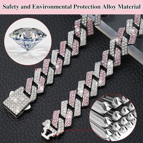 الأرجواني سلسلة الكلب طوق الماس رابط 15mm واسعة الكلب قلادة سلاسل معدنية القط الحيوانات الأليفة الكريستال الياقات مجوهرات اكسسوارات للكلاب الصغيرة المتوسطة الكبيرة القطط (12 بوصة in Kuwait