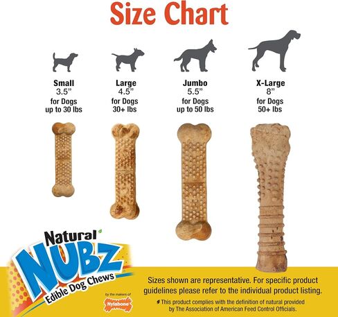 Nylabone Nubz Natural Edible Chew Treats for Dogs, Long Lasting Chews Made in USA, Peanut Butter Flavor, Large - Up to 50 lbs. (18 Count) in Saudi Arabia