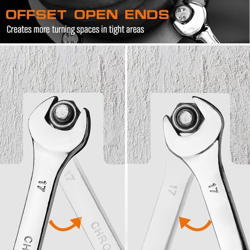 HORUSDY 15-Piece Metric Wrench Sets, V Notch Premium Combination Wrench Set Metric 8-22mm, Max Torque, 12-Point, Chrome Vanadium Steel, with Storage Rack in Kuwait