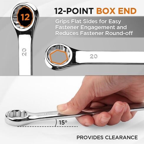 HORUSDY 15-Piece Metric Wrench Sets, V Notch Premium Combination Wrench Set Metric 8-22mm, Max Torque, 12-Point, Chrome Vanadium Steel, with Storage Rack in Kuwait
