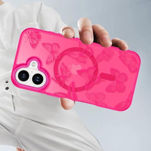 BENTOBEN for iPhone 16 Plus Case,Cute Butterfly Pattern iPhone 16 Plus Magnetic Case [Compatible with MagSafe] Translucent Matte Slim Women Girl Protective Cover Case for iPhone 16 Plus 6.7",Hot Pink in Saudi Arabia