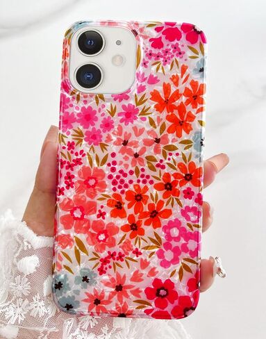 Qokey Compatible for iPhone 11 Case,Cute Flower Case for Girls Women Shell Pattern Sparkle Crystal Translucent Soft Fit TPU Phone Cover for iPhone 11 6.1", Clear Pink Floral in Saudi Arabia