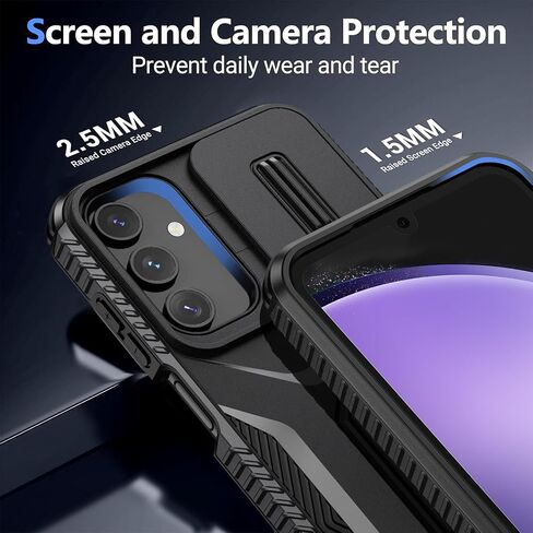 Compatible with Samsung Galaxy A25 5G Case with Slide Camera Cover+Screen Protector+Metal Rotated Kickstand,Tough Hybrid Heavy Duty Shockproof Protective Phone Cover,2024 Black in Saudi Arabia