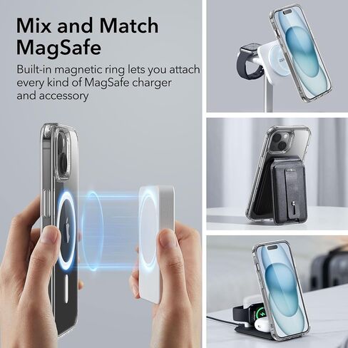 ESR for iPhone 15 Case Set, 1 Tempered-Glass Screen Protector, 1 Set of Lens Protectors, Military-Grade Protection, Yellowing and Scratch Resistant MagSafe Phone Case, Classic Series, Clear in Saudi Arabia