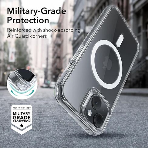 ESR for iPhone 15 Case Set, 1 Tempered-Glass Screen Protector, 1 Set of Lens Protectors, Military-Grade Protection, Yellowing and Scratch Resistant MagSafe Phone Case, Classic Series, Clear in Saudi Arabia