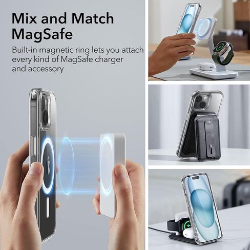 مجموعة حافظات ESR لهاتف iPhone 15، 1 واقي شاشة من الزجاج المقسى، 1 مجموعة من واقيات العدسات، حماية من الدرجة العسكرية، حافظة هاتف MagSafe مقاومة للاصفرار والخدش، سلسلة كلاسيكية، شفاف in Kuwait