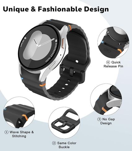 MoKo Sport Band Compatible with Samsung Galaxy Watch 7 FE 6 5 4 Band 40mm 44mm/Watch 6 4 Classic Band 43mm 47mm 42mm 46mm/Watch 5 Pro Band 45mm, No Gap Soft Silicone Bands for Women Men, Black in Saudi Arabia