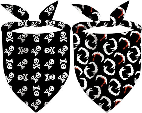 Halloween Dog Bandanas 2 Pack, Vampire Teeth Blood Bibs, Triangle Reversible Pirate Skull Pet Scarf, Adjustable Fit (Teeth and Skull, One Size) in Saudi Arabia