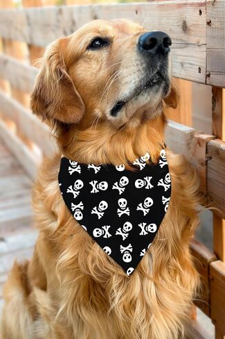 Halloween Dog Bandanas 2 Pack, Vampire Teeth Blood Bibs, Triangle Reversible Pirate Skull Pet Scarf, Adjustable Fit (Teeth and Skull, One Size) in Saudi Arabia