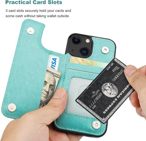 Vaburs Compatible with iPhone 13 Mini Case Wallet with Card Holder, Embossed Butterfly Pattern PU Leather Double Buttons Flip Shockproof Protective Cover for Magnetic Car Mount 5.4 Inch (Green) in Kuwait