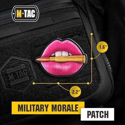 M-Tac Morale Patch شفاه وردية مع رصاصة - رقعة عسكرية تكتيكية من البولي فينيل كلوريد مع دعامة تثبيت بخطاف - رقع للسترة وحقائب الظهر والقبعات (وردي) in Kuwait