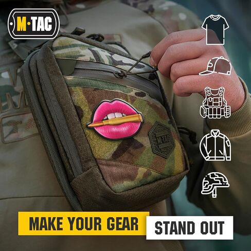 M-Tac Morale Patch شفاه وردية مع رصاصة - رقعة عسكرية تكتيكية من البولي فينيل كلوريد مع دعامة تثبيت بخطاف - رقع للسترة وحقائب الظهر والقبعات (وردي) in Kuwait