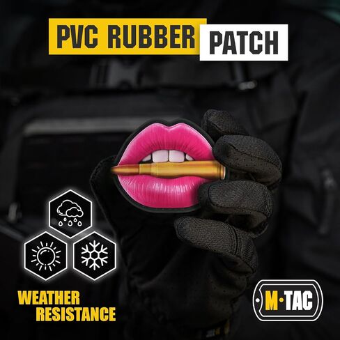 M-Tac Morale Patch شفاه وردية مع رصاصة - رقعة عسكرية تكتيكية من البولي فينيل كلوريد مع دعامة تثبيت بخطاف - رقع للسترة وحقائب الظهر والقبعات (وردي) in Kuwait