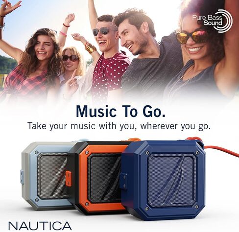 Nautica Bluetooth Portable Speaker, Waterproof Wireless Speaker, Outdoor Speaker, Bluetooth Patio Speakers, Loud Sound, Clear Audio, USB Drive, 15-Hour Playtime (Navy-White) in Saudi Arabia