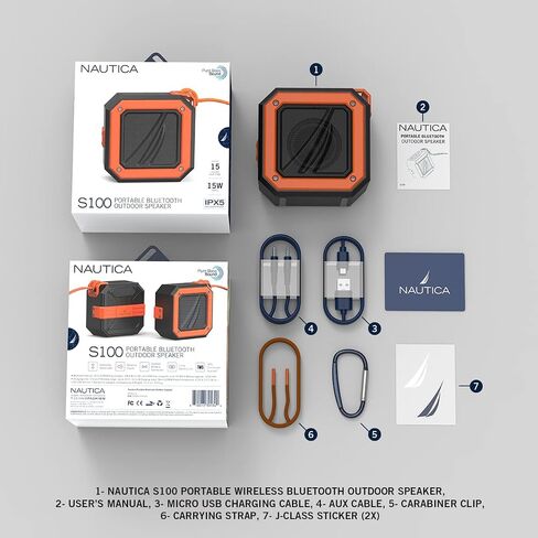 Nautica Bluetooth Portable Speaker, Waterproof Wireless Speaker, Outdoor Speaker, Bluetooth Patio Speakers, Loud Sound, Clear Audio, USB Drive, 15-Hour Playtime (Navy-White) in Saudi Arabia
