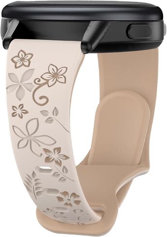 Floral Engraved Slim Silicone Watch Bands Compatible with 18mm Garmin Venu 3s/Vivoactive 4s/ Venu 2s/ Vivomove 3s /Forerunner 255S/265S, Cute Flower Thin Soft Strap Wristband for Women Men in Saudi Arabia