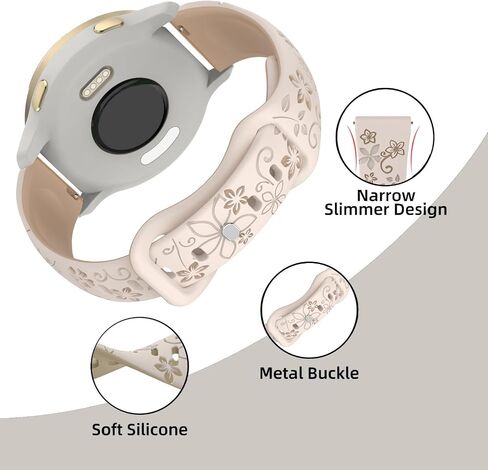 Floral Engraved Slim Silicone Watch Bands Compatible with 18mm Garmin Venu 3s/Vivoactive 4s/ Venu 2s/ Vivomove 3s /Forerunner 255S/265S, Cute Flower Thin Soft Strap Wristband for Women Men in Saudi Arabia