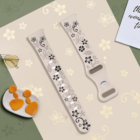 Floral Engraved Slim Silicone Watch Bands Compatible with 18mm Garmin Venu 3s/Vivoactive 4s/ Venu 2s/ Vivomove 3s /Forerunner 255S/265S, Cute Flower Thin Soft Strap Wristband for Women Men in Saudi Arabia