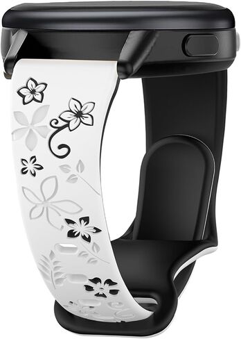Floral Engraved Slim Silicone Watch Bands Compatible with 18mm Garmin Venu 3s/Vivoactive 4s/ Venu 2s/ Vivomove 3s /Forerunner 255S/265S, Cute Flower Thin Soft Strap Wristband for Women Men in Saudi Arabia