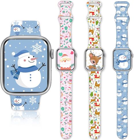 حزام ساعة عيد الميلاد 3 حزم متوافق مع سوار ساعة Apple 38 مم 40 مم 41 مم 42 مم 44 مم 45 مم iWatch SE Series 10 9 8 7 6 5 4 3 2 1، حزام بديل من السيليكون الناعم لعطلة عيد الميلاد للنساء in Kuwait
