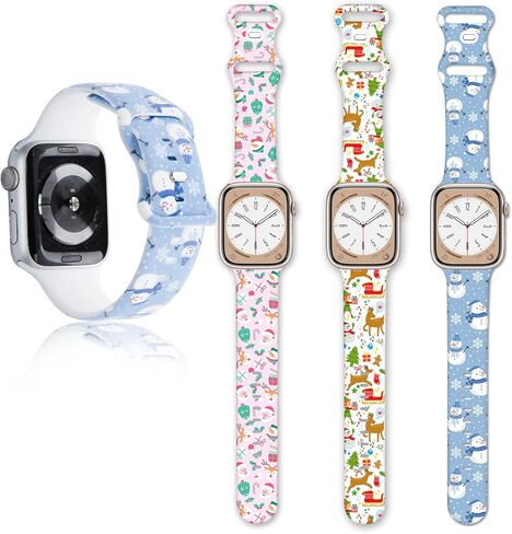 حزام ساعة عيد الميلاد 3 حزم متوافق مع سوار ساعة Apple 38 مم 40 مم 41 مم 42 مم 44 مم 45 مم iWatch SE Series 10 9 8 7 6 5 4 3 2 1، حزام بديل من السيليكون الناعم لعطلة عيد الميلاد للنساء in Kuwait