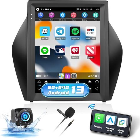 UNITOPSCI 2G+64G Android 13 ستيريو سيارة لشركة Hyundai ix35 Tucson 2010-2015 Wireless Apple CarPlay Android Auto، 9.7 بوصة شاشة لمس عمودية GPS Navi Head Unit Bluetooth WiFi HiFi SWC + ميكروفون الكاميرا in Saudi Arabia