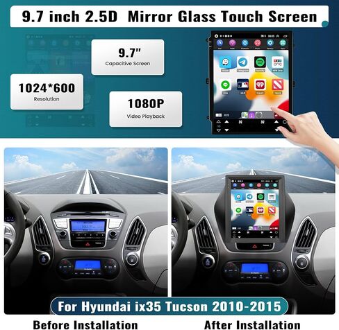UNITOPSCI 2G+64G Android 13 ستيريو سيارة لشركة Hyundai ix35 Tucson 2010-2015 Wireless Apple CarPlay Android Auto، 9.7 بوصة شاشة لمس عمودية GPS Navi Head Unit Bluetooth WiFi HiFi SWC + ميكروفون الكاميرا in Saudi Arabia