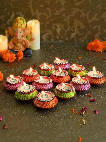 TIED RIBBONS Kuber Brass Diya | Set of 6, 1 x 2.5 inch | Golden Brass Oil Lamps for Home Decoration and Pooja | Puja Decorations and Traditional Indian Return Gifts Diwali Decorations for Home in Kuwait