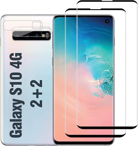 [عبوتان + 2] واقي شاشة Galaxy S10 مع واقي عدسة الكاميرا [زجاج مقسى 9H] [دعم بصمات الأصابع بالموجات فوق الصوتية] [مضاد للفقاعات] [منحني ثلاثي الأبعاد عالي الدقة] لهاتف Samsung Galaxy S10 in Saudi Arabia