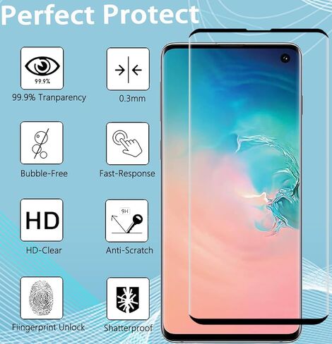 [عبوتان + 2] واقي شاشة Galaxy S10 مع واقي عدسة الكاميرا [زجاج مقسى 9H] [دعم بصمات الأصابع بالموجات فوق الصوتية] [مضاد للفقاعات] [منحني ثلاثي الأبعاد عالي الدقة] لهاتف Samsung Galaxy S10 in Saudi Arabia