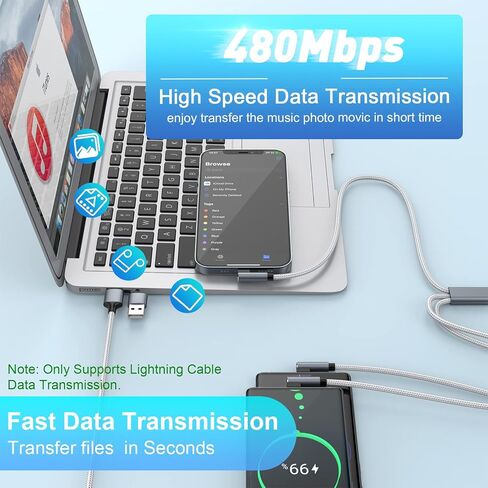 كابل شحن USB عالمي 5 في 1 من MTAKYI بزاوية يمنى، كابل شحن USB C متعدد 3 متر/10 قدم سريع من النايلون المضفر USB/C إلى النوع C/iPhone محول شاحن مزامنة سريع متوافق مع الكمبيوتر المحمول/الكمبيوتر اللوحي/الهاتف in Kuwait