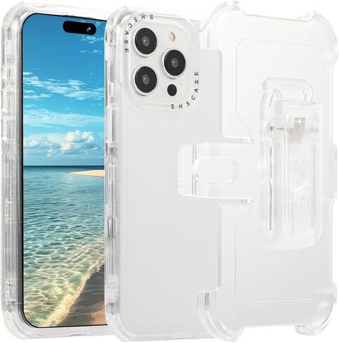 for Apple iPhone 16 Pro Max Clear Rugged Case with Belt Clip Holster, [Not Yellowing] Shockproof Hybrid Phone Case Cover with Kickstand for iPhone 16 Pro Max BLF Transparent White in Saudi Arabia