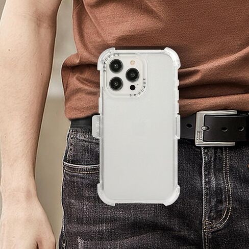 for Apple iPhone 16 Pro Max Clear Rugged Case with Belt Clip Holster, [Not Yellowing] Shockproof Hybrid Phone Case Cover with Kickstand for iPhone 16 Pro Max BLF Transparent White in Saudi Arabia
