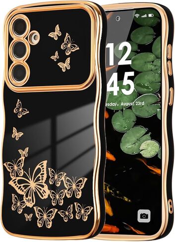 ZTOFERA for Samsung Galaxy S24 Ultra Case Cute for Girl Women, Curly Wave Frame & Luxury Plating Butterfly Pattern, Slim Soft TPU Shockproof Protective Phone Case for Samsung S24 Ultra,Dark Purple in Kuwait