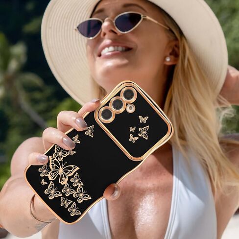 ZTOFERA for Samsung Galaxy S24 Ultra Case Cute for Girl Women, Curly Wave Frame & Luxury Plating Butterfly Pattern, Slim Soft TPU Shockproof Protective Phone Case for Samsung S24 Ultra,Dark Purple in Kuwait