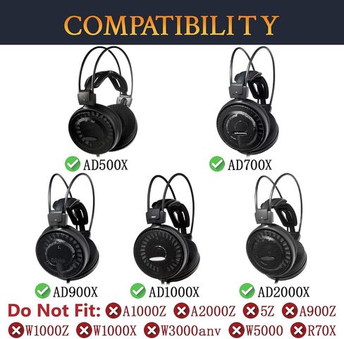 طقم وسادة رأس بديلة من SOULWIT لسماعات الرأس Audio-Technica ATH AD500X/AD700X/AD900X/AD1000X/AD2000X (لا تناسب A500X/A700X/A900X/A1000X/A2000X)، سهلة التركيب بنفسك - أسود in Saudi Arabia