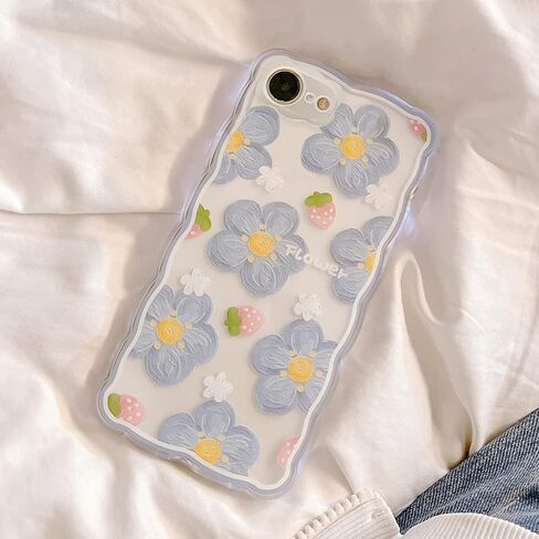 Ownest Compatible for iPhone 7 Case,iPhone 8 Case,iPhone SE 2020/SE 2022 Clear Case with Flower Cute Strawberry Lace Design for Girls Woman TPU Slim Floral Case for iPhone 7/8/SE 2020/SE 2022-Blue in Saudi Arabia