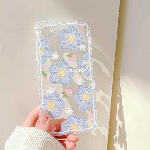 Ownest Compatible for iPhone 7 Case,iPhone 8 Case,iPhone SE 2020/SE 2022 Clear Case with Flower Cute Strawberry Lace Design for Girls Woman TPU Slim Floral Case for iPhone 7/8/SE 2020/SE 2022-Blue in Saudi Arabia