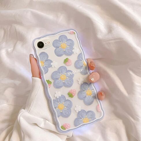 Ownest Compatible for iPhone 7 Case,iPhone 8 Case,iPhone SE 2020/SE 2022 Clear Case with Flower Cute Strawberry Lace Design for Girls Woman TPU Slim Floral Case for iPhone 7/8/SE 2020/SE 2022-Blue in Saudi Arabia