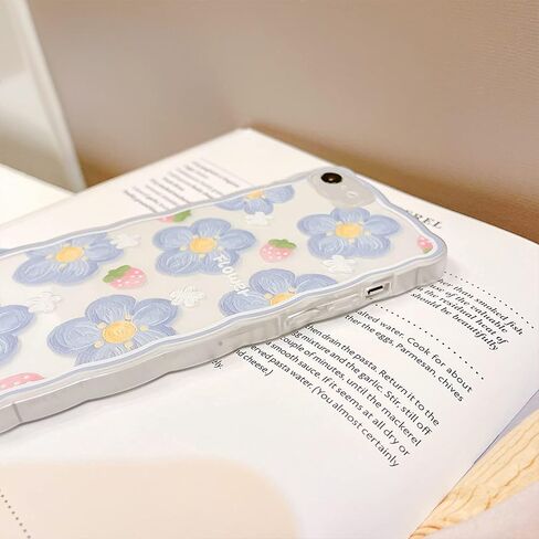 Ownest Compatible for iPhone 7 Case,iPhone 8 Case,iPhone SE 2020/SE 2022 Clear Case with Flower Cute Strawberry Lace Design for Girls Woman TPU Slim Floral Case for iPhone 7/8/SE 2020/SE 2022-Blue in Saudi Arabia